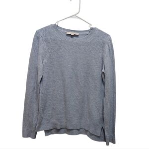 LOFT Lt Blue Gray Knit Sweater Cotton Cashmere Blend Sz M Petite Lightweight